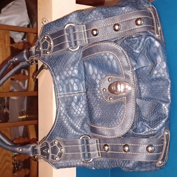 Wilson Vintage Leather Snake/Gator Pattern Shoulder Purse, blue - Picture 1 of 5